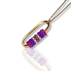 Plum Mosaic Pattern Gold Oval Necklace