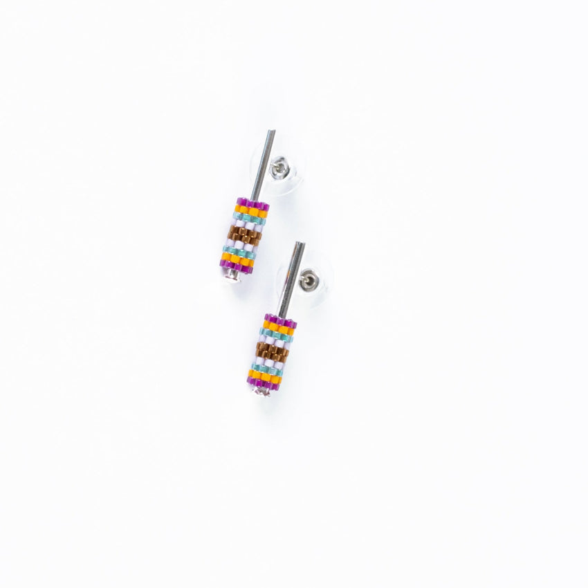 BOHO MOSAIC SILVER CANE STYLE EARRINGS