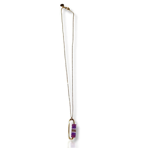Plum Mosaic Pattern Gold Oval Necklace