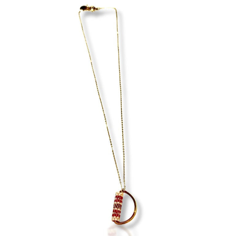 Cinnamon Mosaic Pattern Half-Moon Gold Necklace