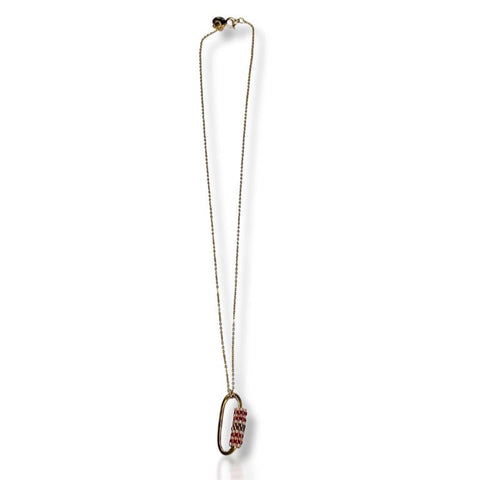 Cinnamon Mosaic Pattern Oval Gold Necklace