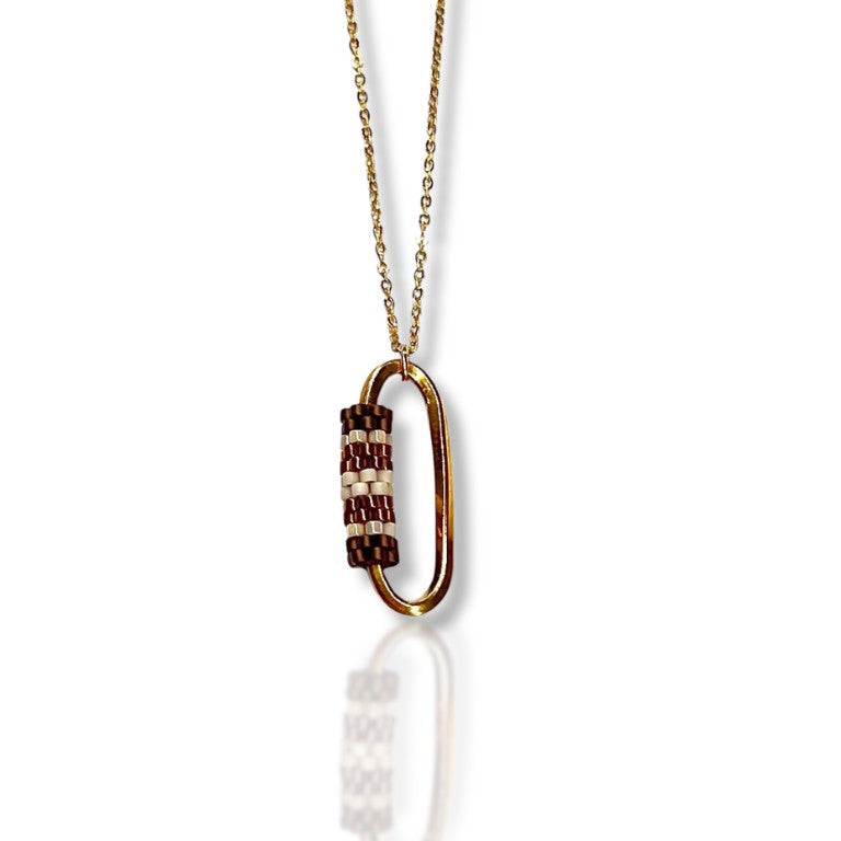 Chocolate Mosaic Pattern Oval Gold Necklace