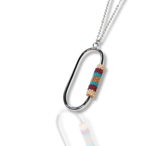 Desert Mosaic Pattern Silver Long Necklace