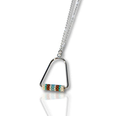 Earthy Mosaic Pattern Sterling Silver Triangle Long Necklace
